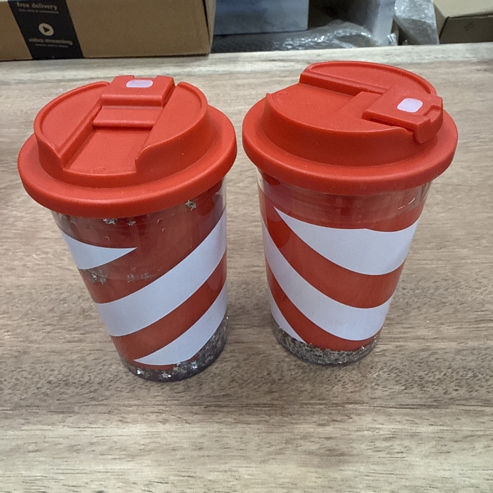 Christmas Candy Cane Tumblers 12 Ounce Set Of Two Red